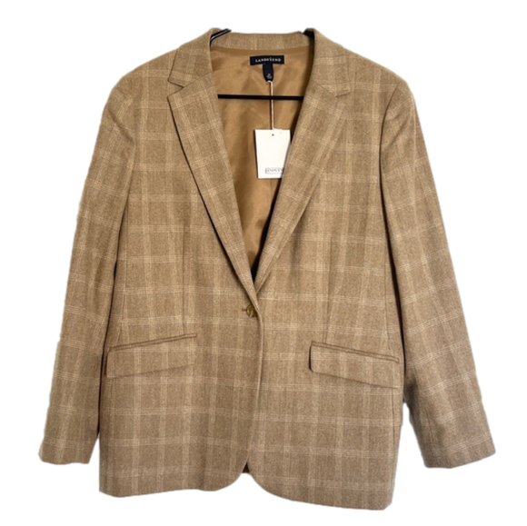 Lands' End Jackets & Blazers - NWT Land’s End Tan Wool Cashmere Windowpane Plaid Blazer Jacket Size 14P